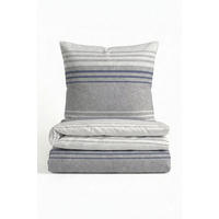 BETTWÄSCHE-GARNITUR Premium Melange Querstreifen blau, 155x200 cm + 80x80 cm - Blau, Textil (155/200cm) - biberna