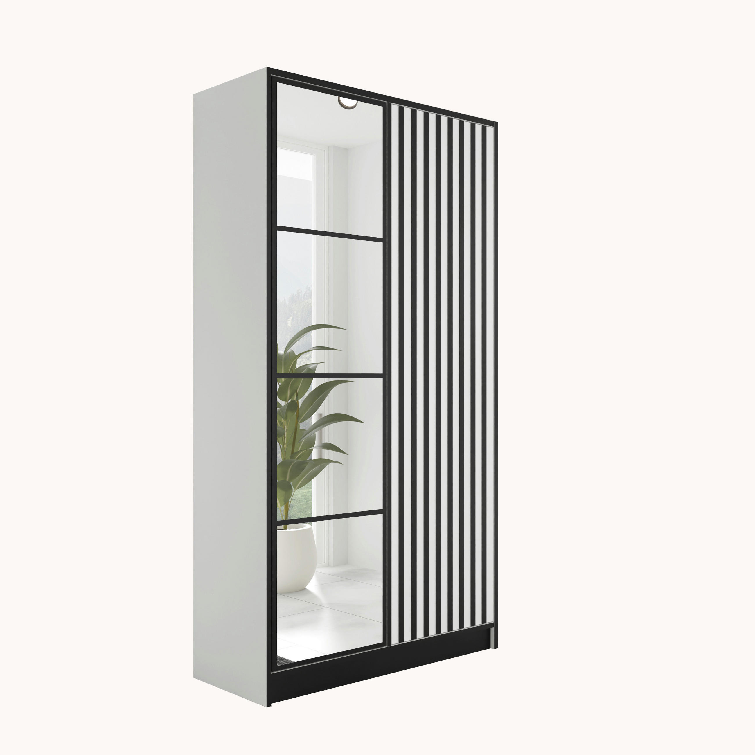 KLEIDERSCHRANK EDEN 2-Türen v3 - 105x205x39cm - Weiß - Schwarz/Weiß, Holzwerkstoff (105/205/39cm) - Kier Furniture