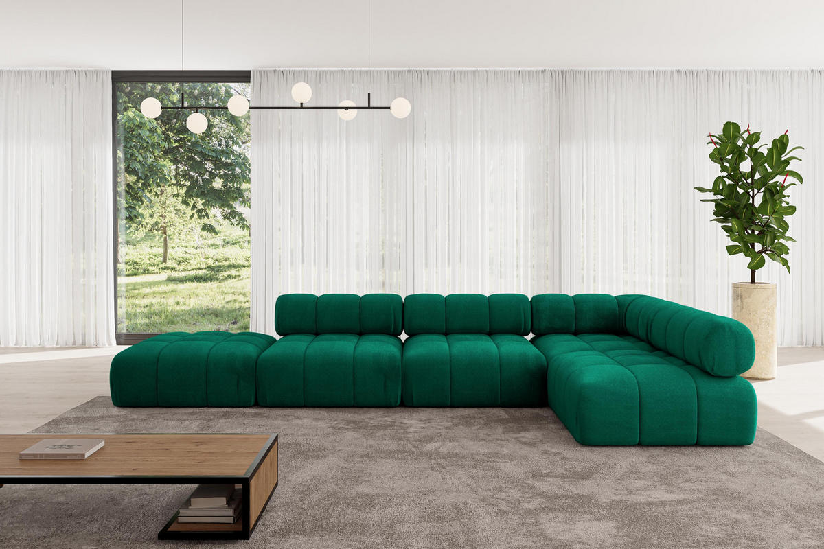 ECKSOFA modulares Sofa Favio-L2 - 380x190x70 cm Dunkelgrün Velours - Dunkelgrün, Holzwerkstoff/Textil (380/190cm) - ALTDECOR