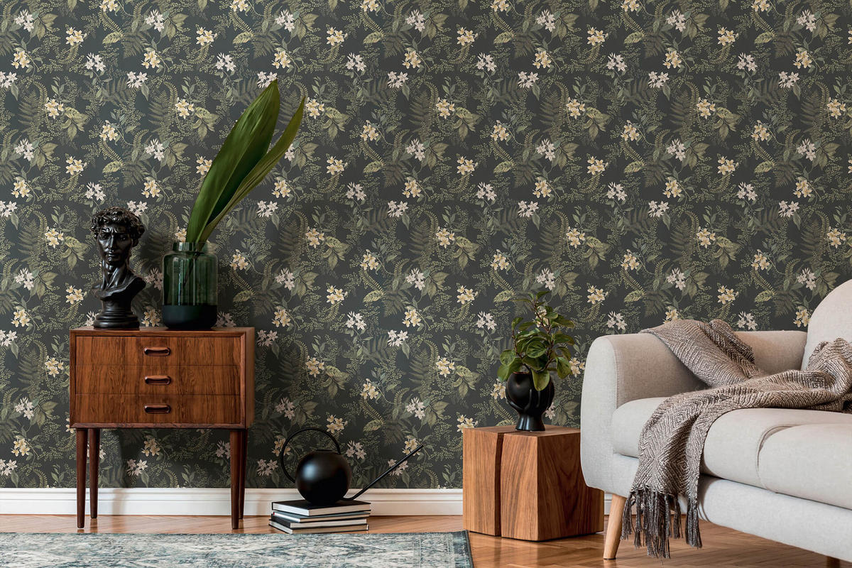VLIESTAPETE Grün 53/1005 cm - Schwarz, Textil (53/1cm) - KUNSTLOFT