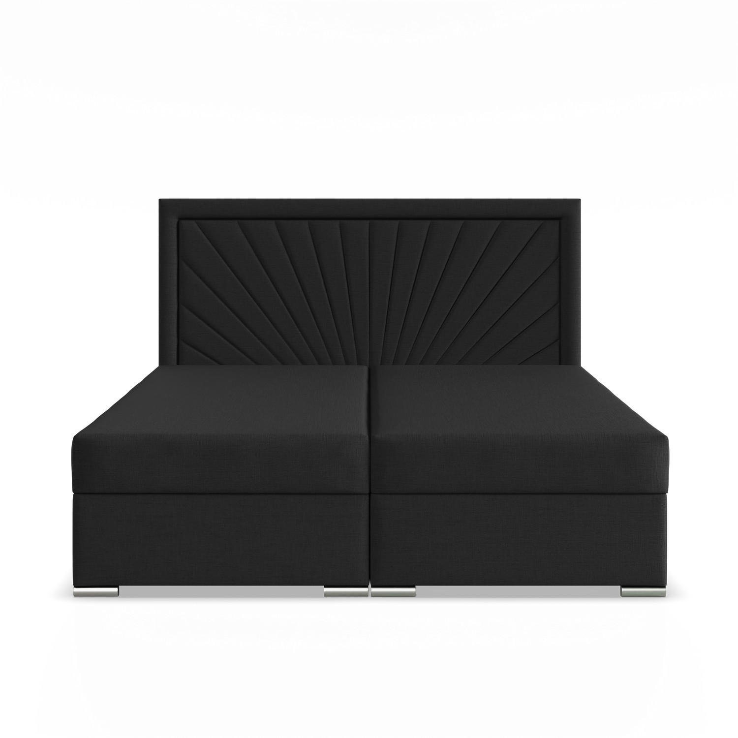 BOXBETT MIT KOPFTEIL 140x200 VICENZA, Schwarz - Schwarz, Textil (140/200cm) - Mebligo