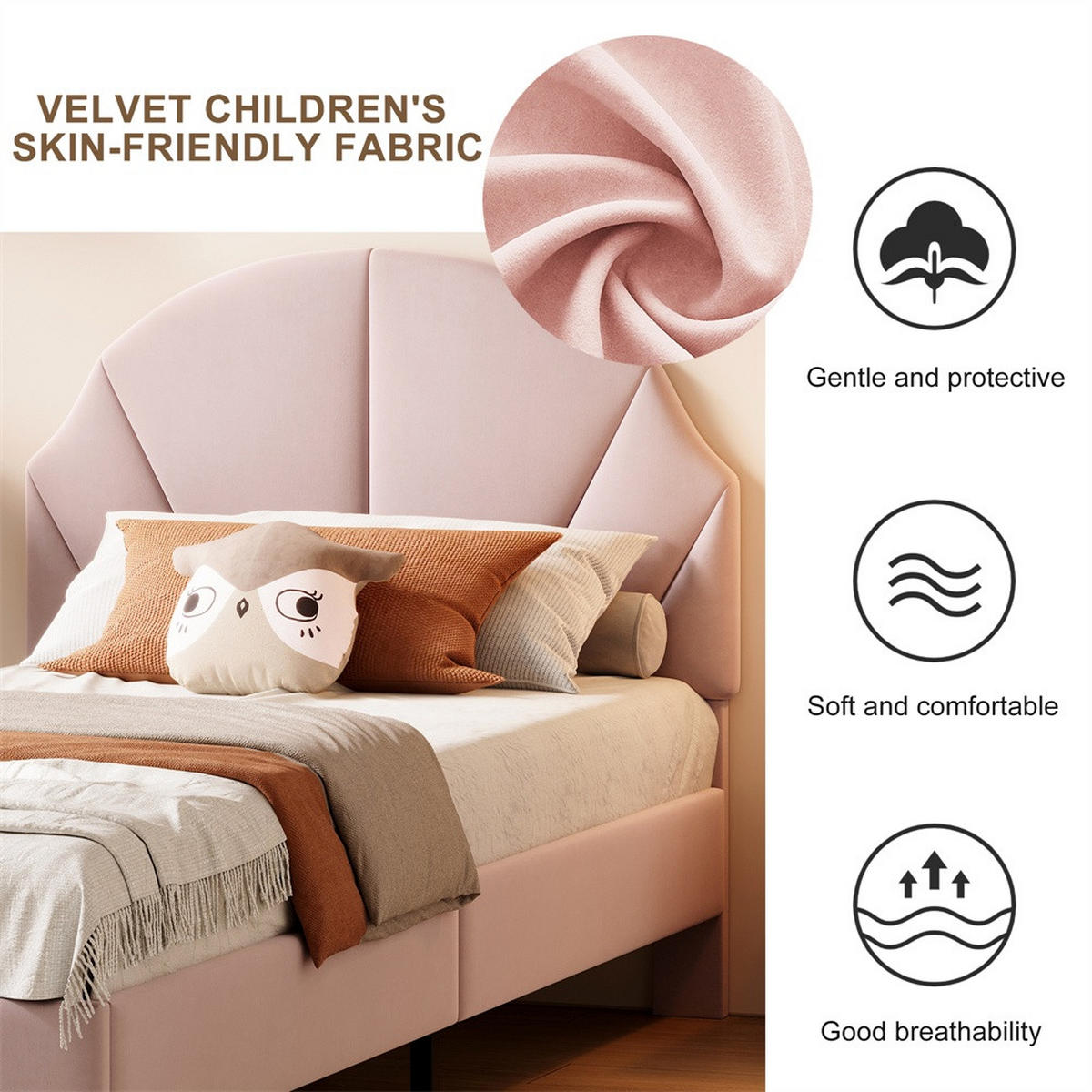 KINDERBETT 90x200 cm mit höhenverstellbarem Kopfteil - ohne Matratze - Rosa - Pink, Textil (90/200cm) - DELFA