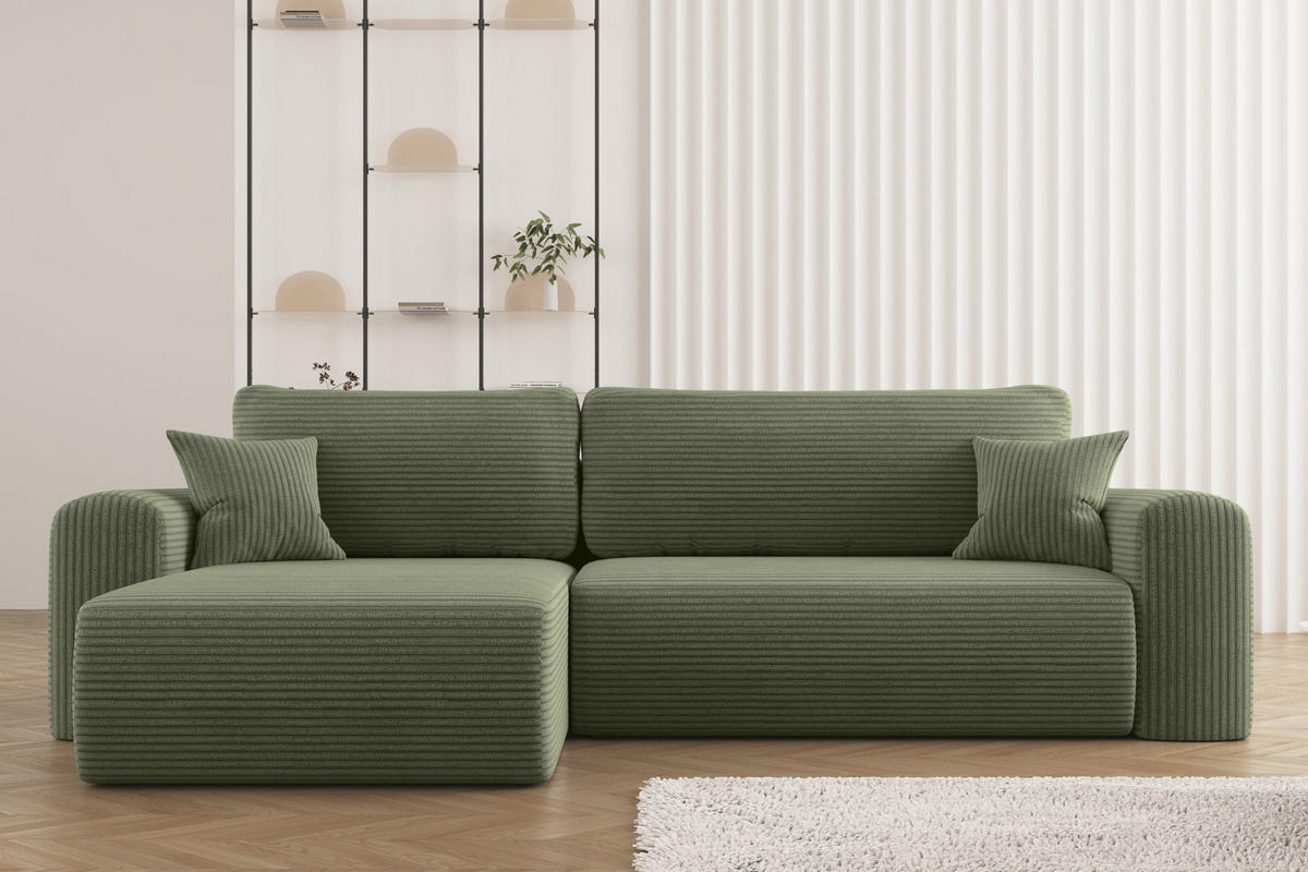 ECKSOFA Mit Schlaffunktion und Stauraum für Bettzeug Capri Stoff Poso Hellgrün Links - Hellgrün, Holz/Textil (145/272cm) - Kaiser Möbel