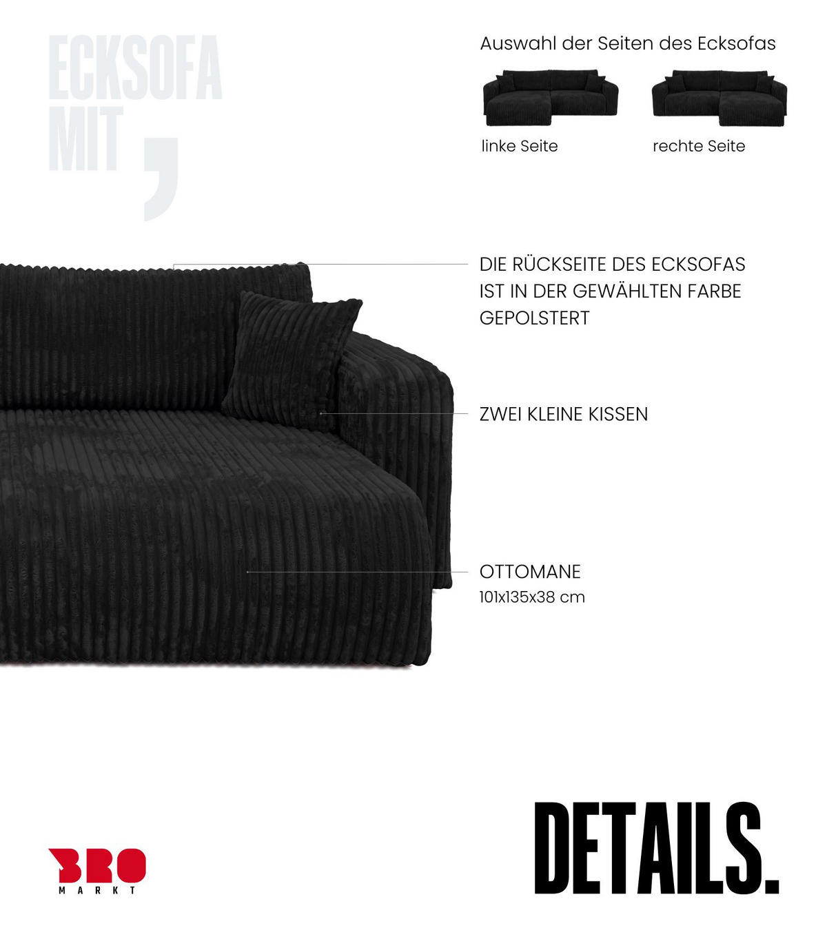 ECKSOFA mit Schlaffunktion TILIO Schwarz - Schwarz, Textil (244/148cm) - Bromarkt