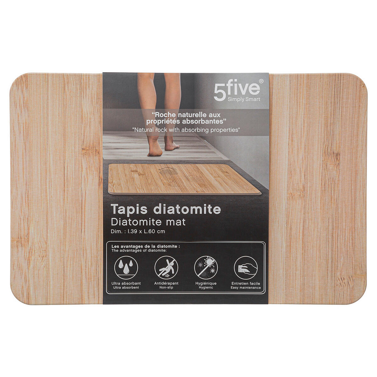 BADEMATTE Kieselgur Bamboo-Optik, Kieselgur, EVA-Schaum, Braun, 39 x 60 cm - Braun, Kunststoff (39/60cm) - 5five Simply Smart
