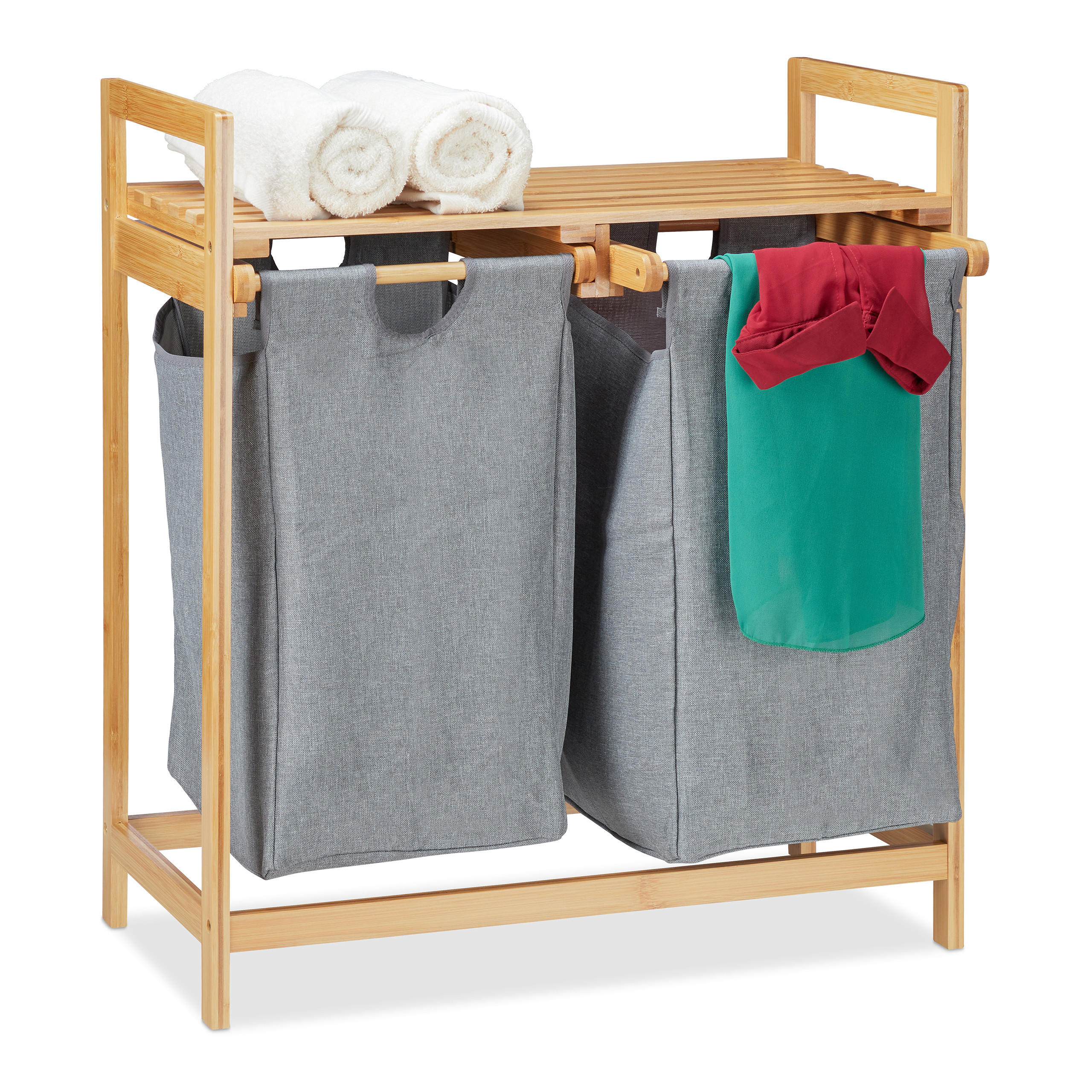 WÄSCHEKORB - Multicolor, Holz/Textil (64/73/33cm) - Relaxdays