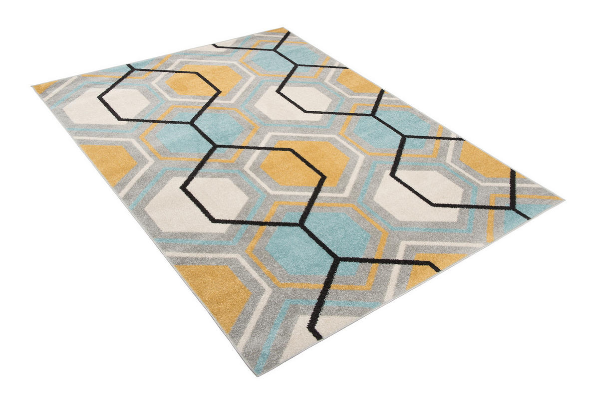 TEPPICH LAZUR Grau 200/290 cm - Currygelb/Hellblau, Kunststoff (200/290cm) - Tapiso