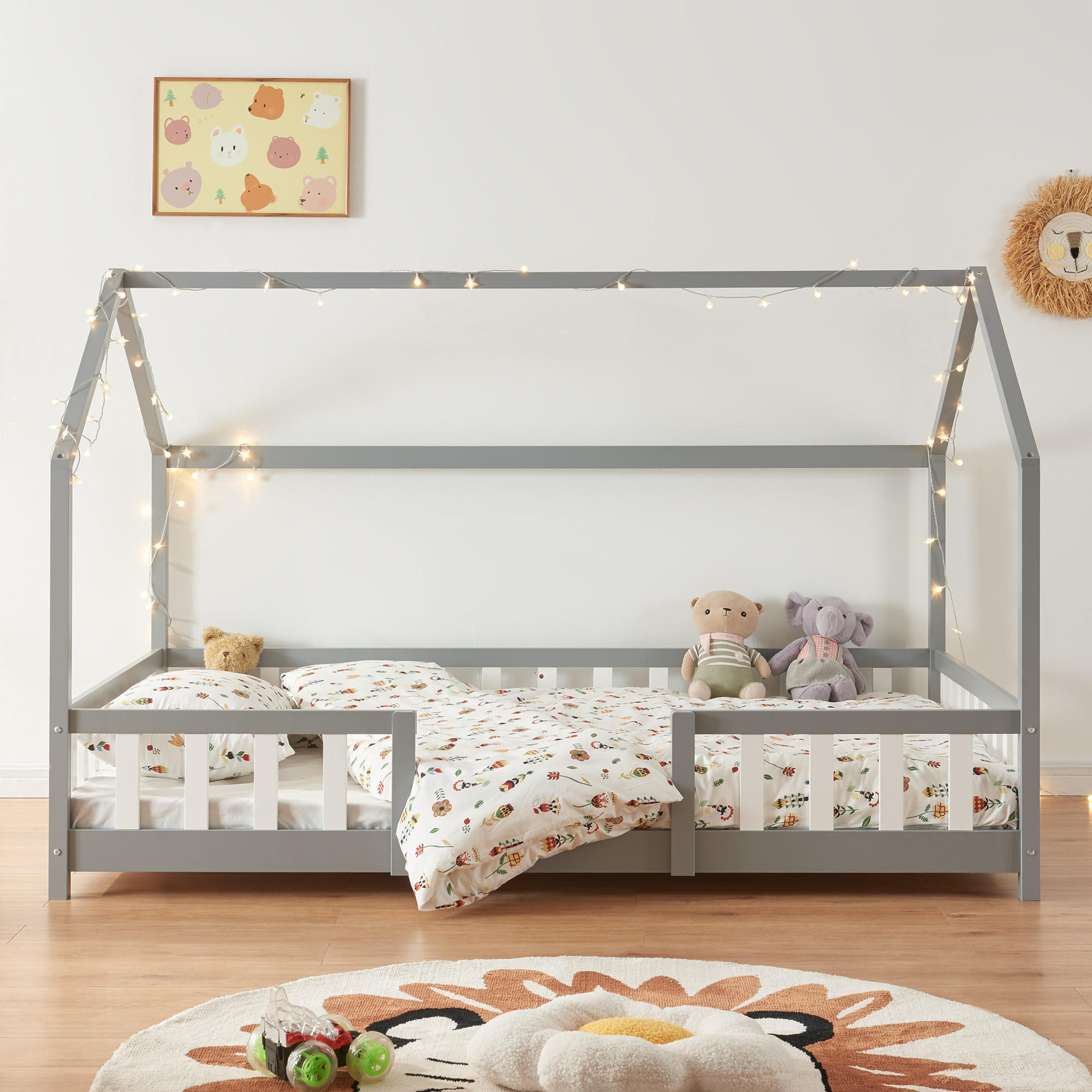 HAUSBETT Sisimiut - Hellgrau/Weiß, Holz (140/200cm) - [en.casa]