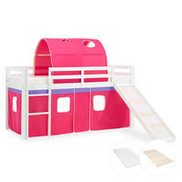 HOCHBETT 90/200 cm in Weiß mit Lattenrost + Matratze - Pink/Weiß, Holz (90/200cm) - Homestyle4u