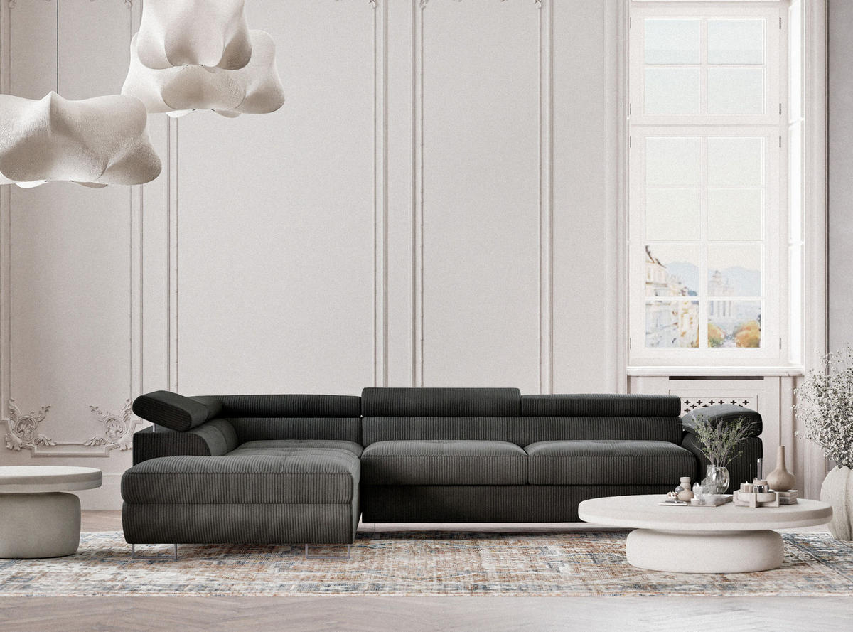 ECKSOFA MIT SCHLAFFUNKTION Concord Anthrazit Samtstoff - Anthrazit/Schwarz, Holz/Holzwerkstoff (203/277cm) - Maison de Reve