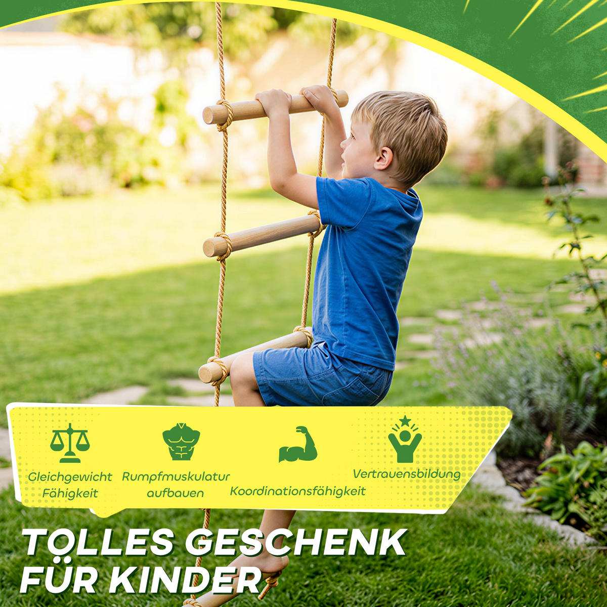 NINJA-WARRIOR PE-Seil Massivholz Naturholz - Naturfarben, Holz (3.5/40cm) - AIYAPLAY