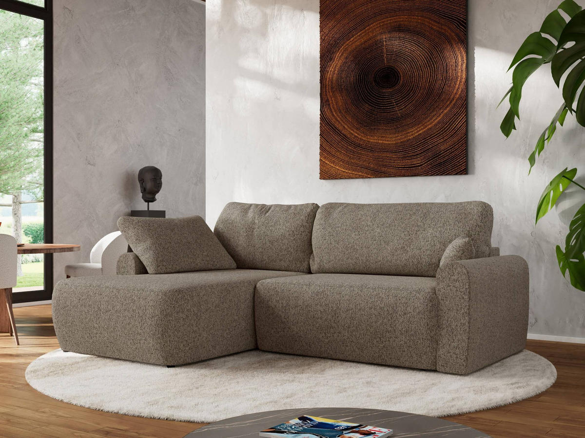 ECKSCHLAFSOFA CUBO L Dunkelbeige Struktur - links - Beige/Schwarz, Kunststoff/Textil (273/187cm) - MKS