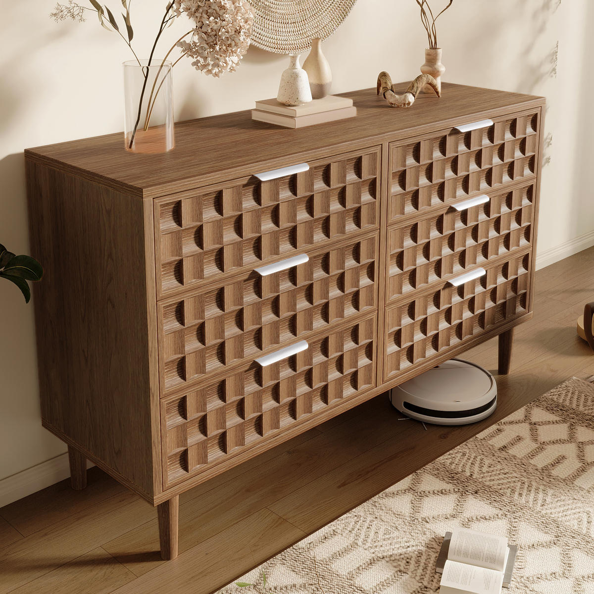 SIDEBOARD 120x37x77 cm Eiche mit 6 Schubladen - Eichefarben, Holz (120/77/37cm) - FLIEKS