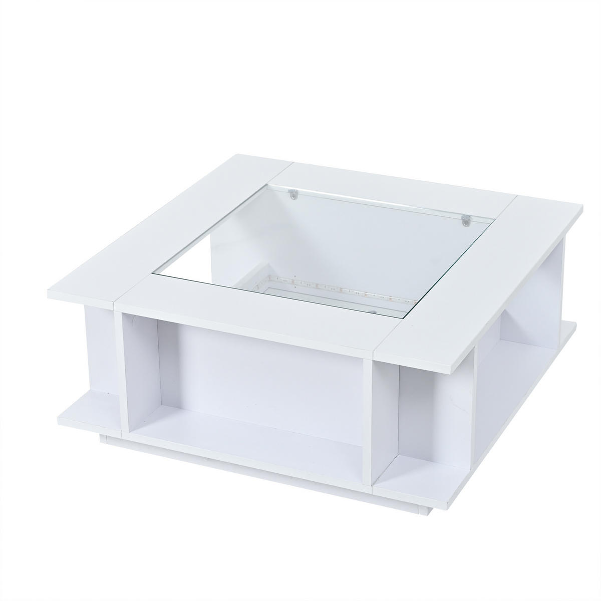 COUCHTISCH LED Weiß 70/70/30 cm Glasplatte - Weiß, Glas/Holzwerkstoff (70/70/30cm)