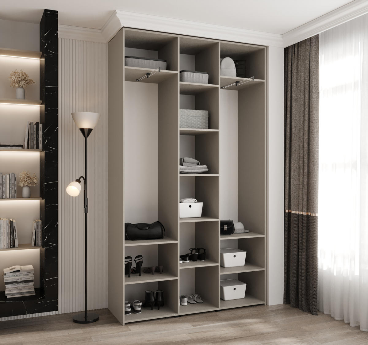 DREHTÜRENSCHRANK 245,5/140/40 3-türig - Kaschmir/Schwarz, Holz/Metall (140/245.5/40cm) - Abiks Möbel