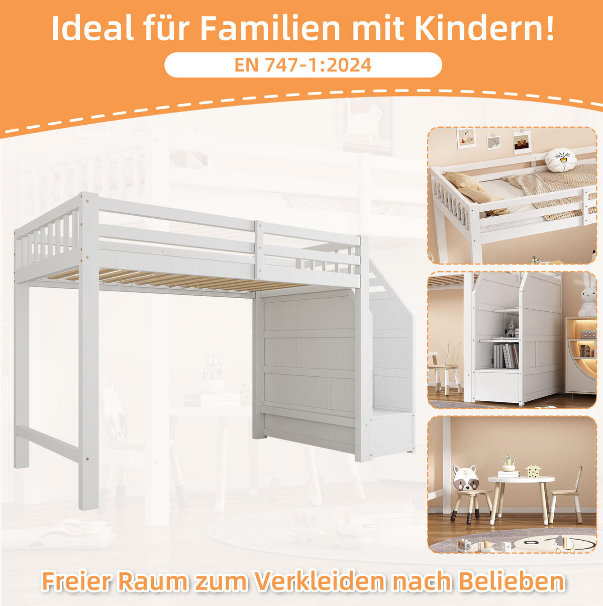 HOCHBETT 90/200 cm aus Kiefernholz mit Geländer, Weiß - Weiß, Holz (90/200cm) - OKMYHOME