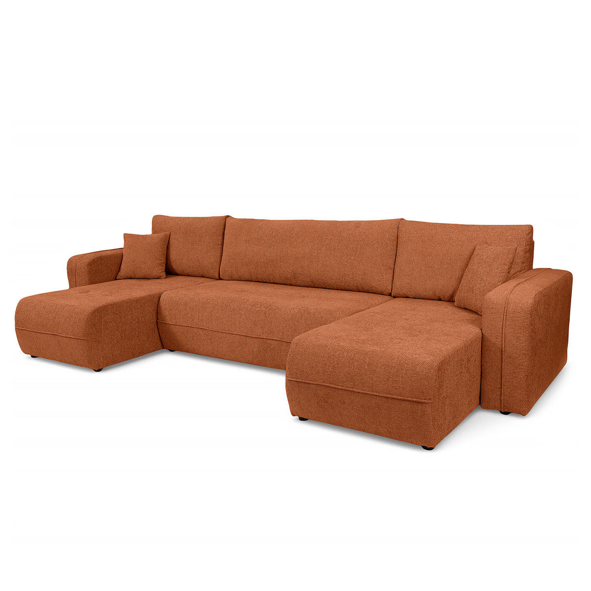 WOHNLANDSCHAFT - Terracotta/Schwarz, Kunststoff/Textil (312/82/145cm) - home24