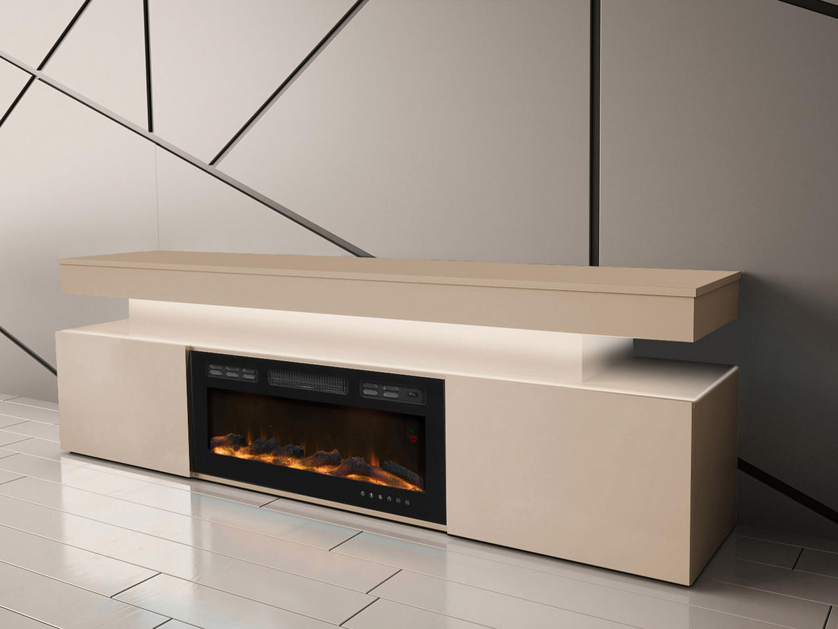 TV-LOWBOARD EF 2D Glossa Bis mit Kamin - Sandfarben, Holzwerkstoff/Kunststoff (190/59/41cm) - MIRJAN24