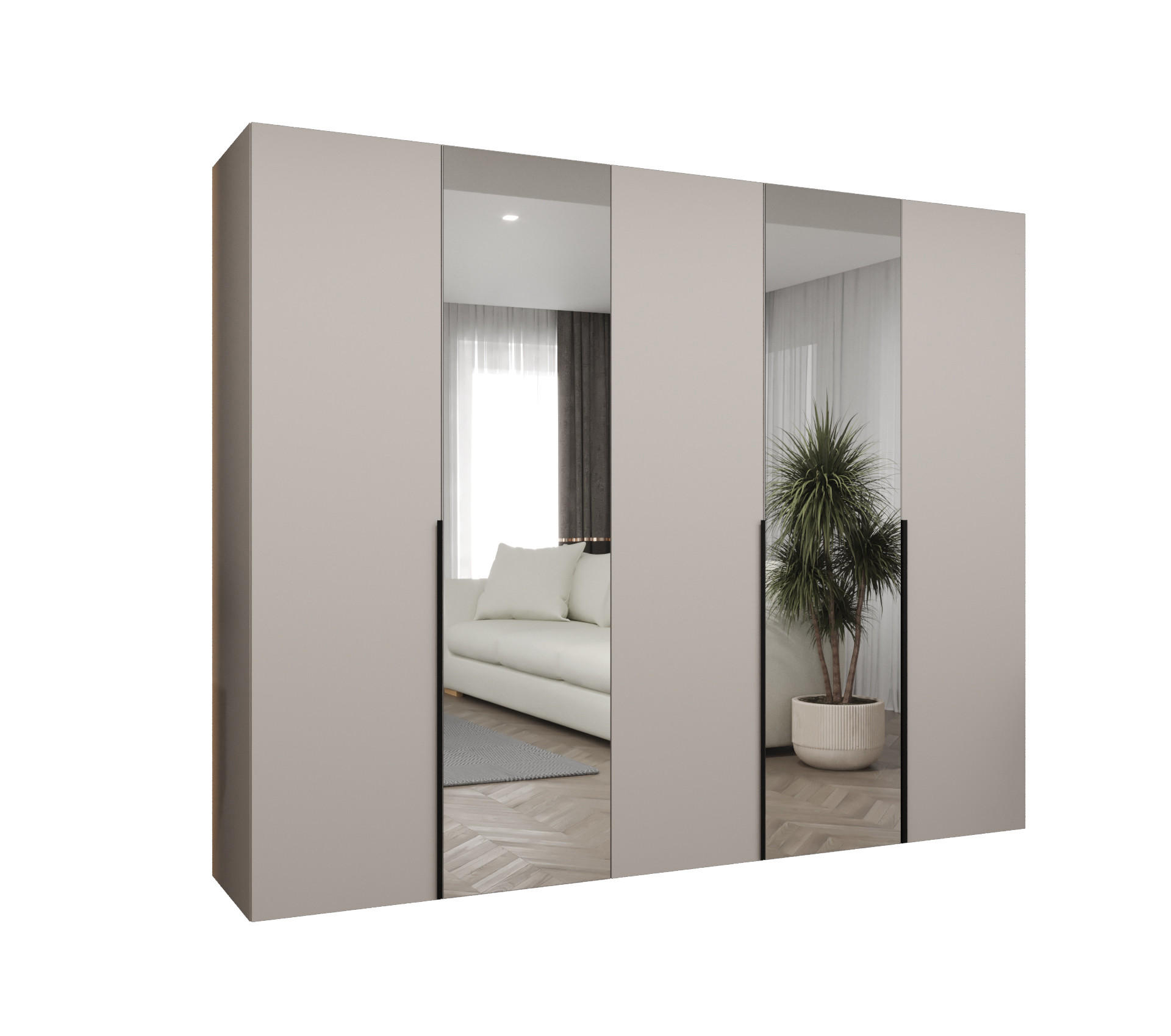 DREHTÜRENSCHRANK 202/250/52 5-türig - Kaschmir/Schwarz, Holz (250/202/52cm) - Abiks Möbel