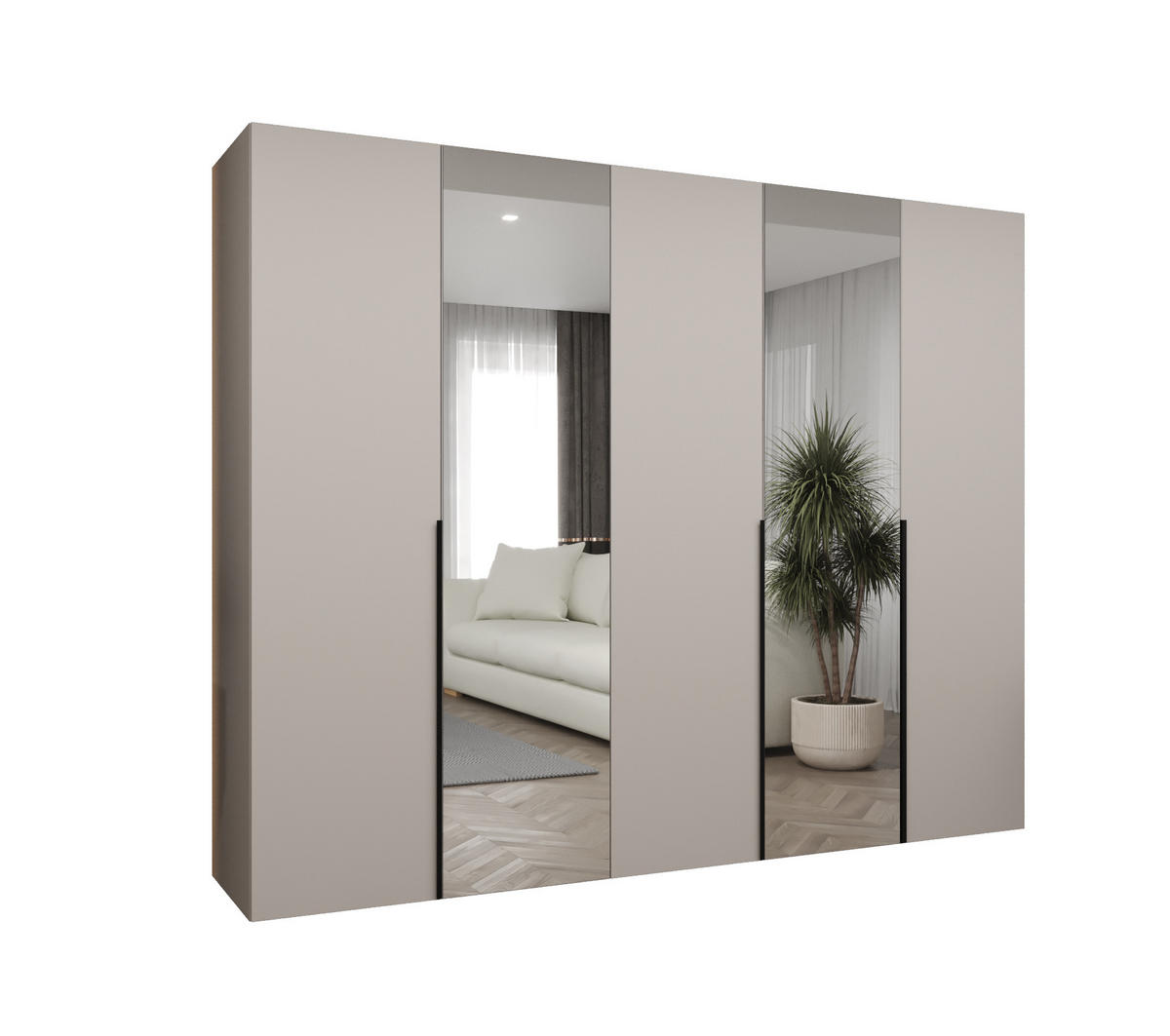 DREHTÜRENSCHRANK 202/250/52 5-türig - Kaschmir/Schwarz, Holz (250/202/52cm) - Abiks Möbel