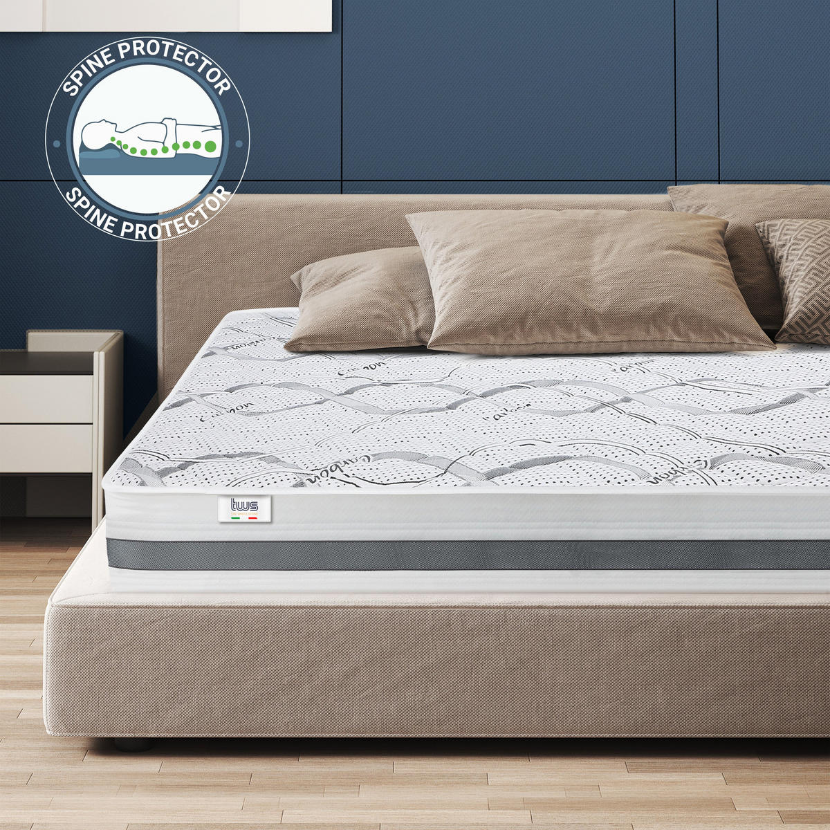 EINZELBETTMATRATZE GROß 130x200 | Memory Foam| Höhe 22 cm - Weiß, Textil (130/200cm) - The White Stone