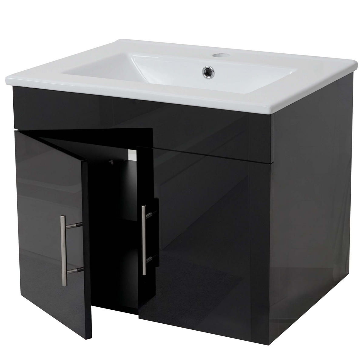 WASCHBECKEN + UNTERSCHRANK Hochglanz Schwarz - Schwarz Hochglanz, Holzwerkstoff (61/50/48cm) - MCW