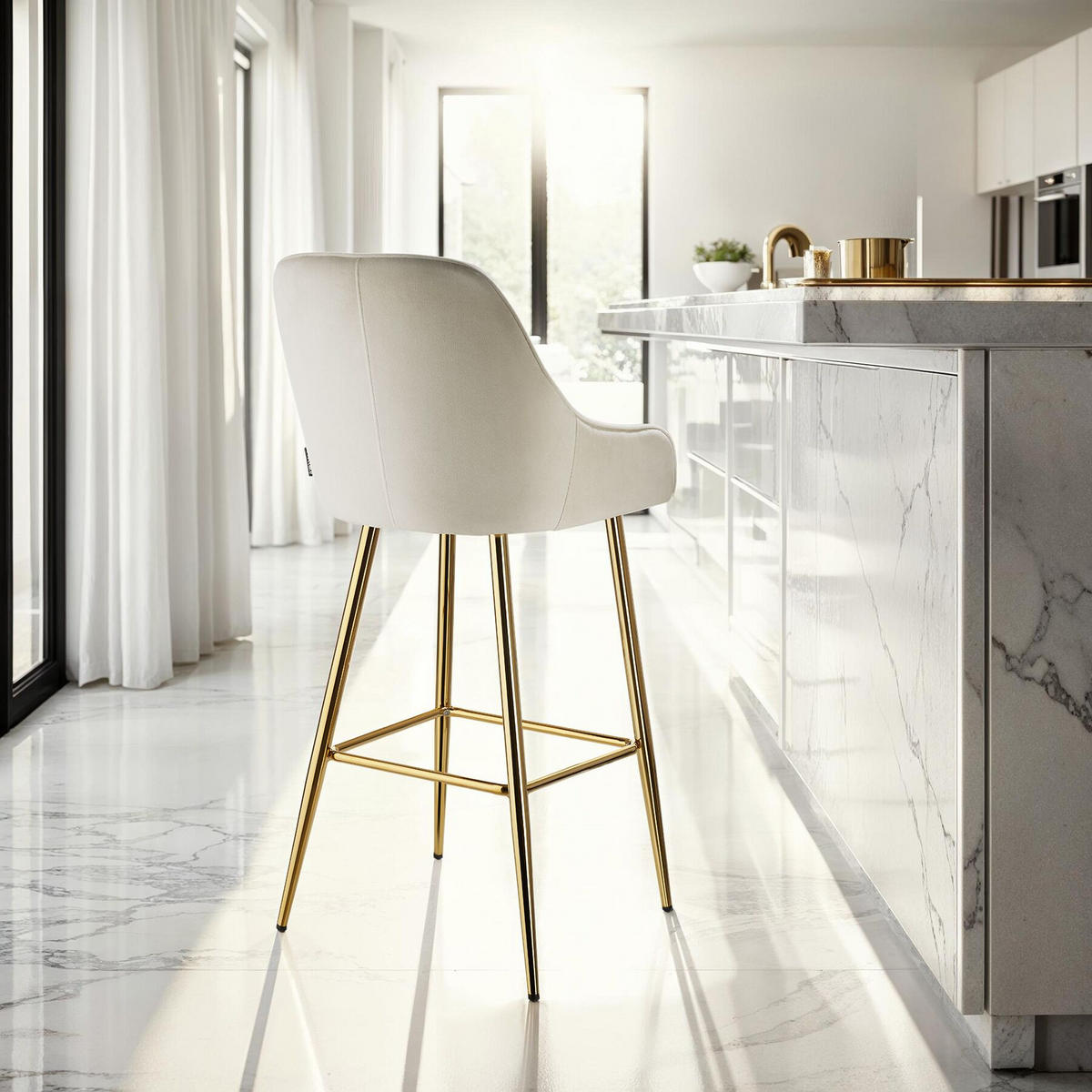 BARSTUHL Avane,48,5 x 57 x 108 cm, Belastbarkeit 120 kg,creme/gold - Goldfarben/Creme, Kunststoff/Textil (48.5/108/57cm) - tectake