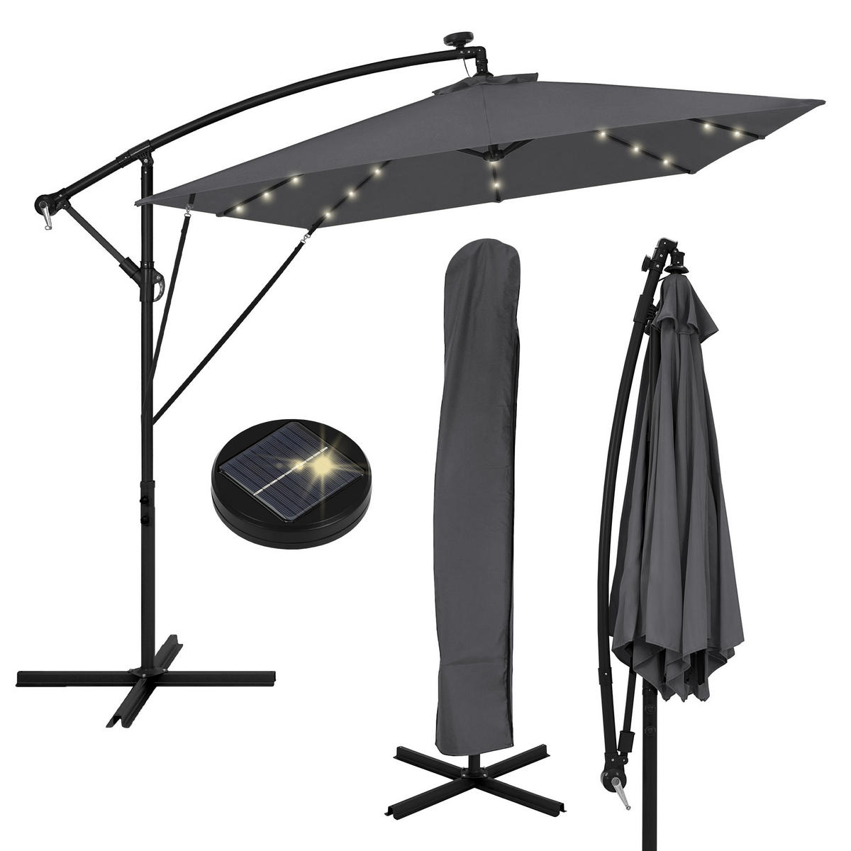 AMPELSCHIRM Ø 330 cm in Anthrazit aus Aluminium mit LED-Solar - Anthrazit, Metall (330/330cm) - ML-DESIGN