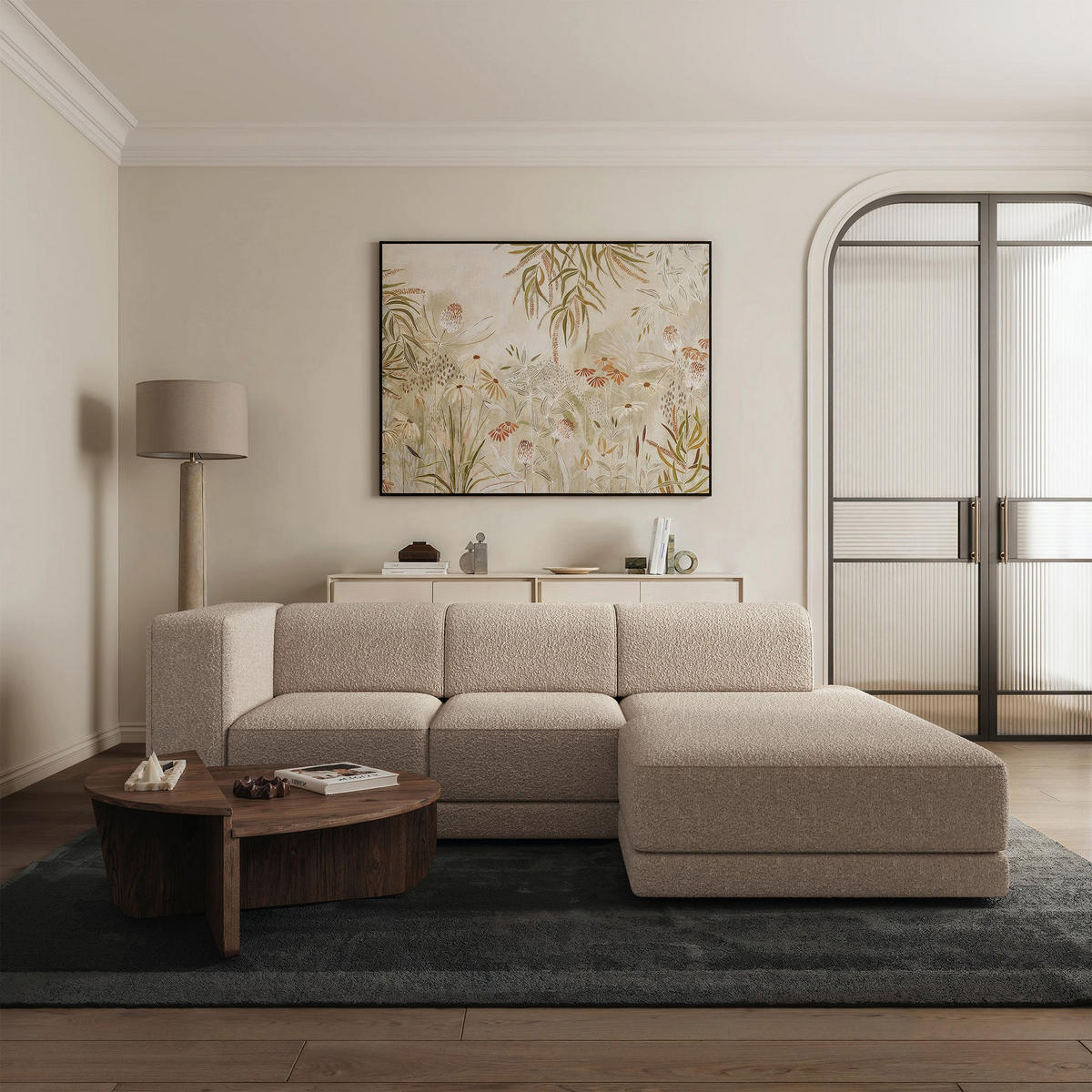 ECKSOFA Novals L-Form, 4-Sitzer, rechts 278 cm - Ecru/Schwarz, Holz/Kunststoff (168/278cm) - Selsey
