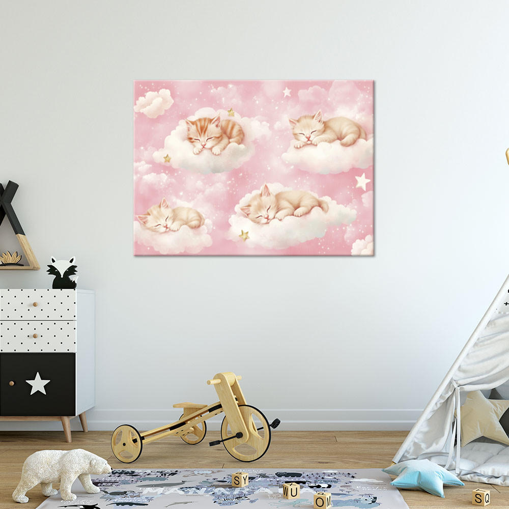 WANDBILD für kinderzimmer kätzchen in den wolken rosa - Pink, Textil (60/40cm) - Feeby