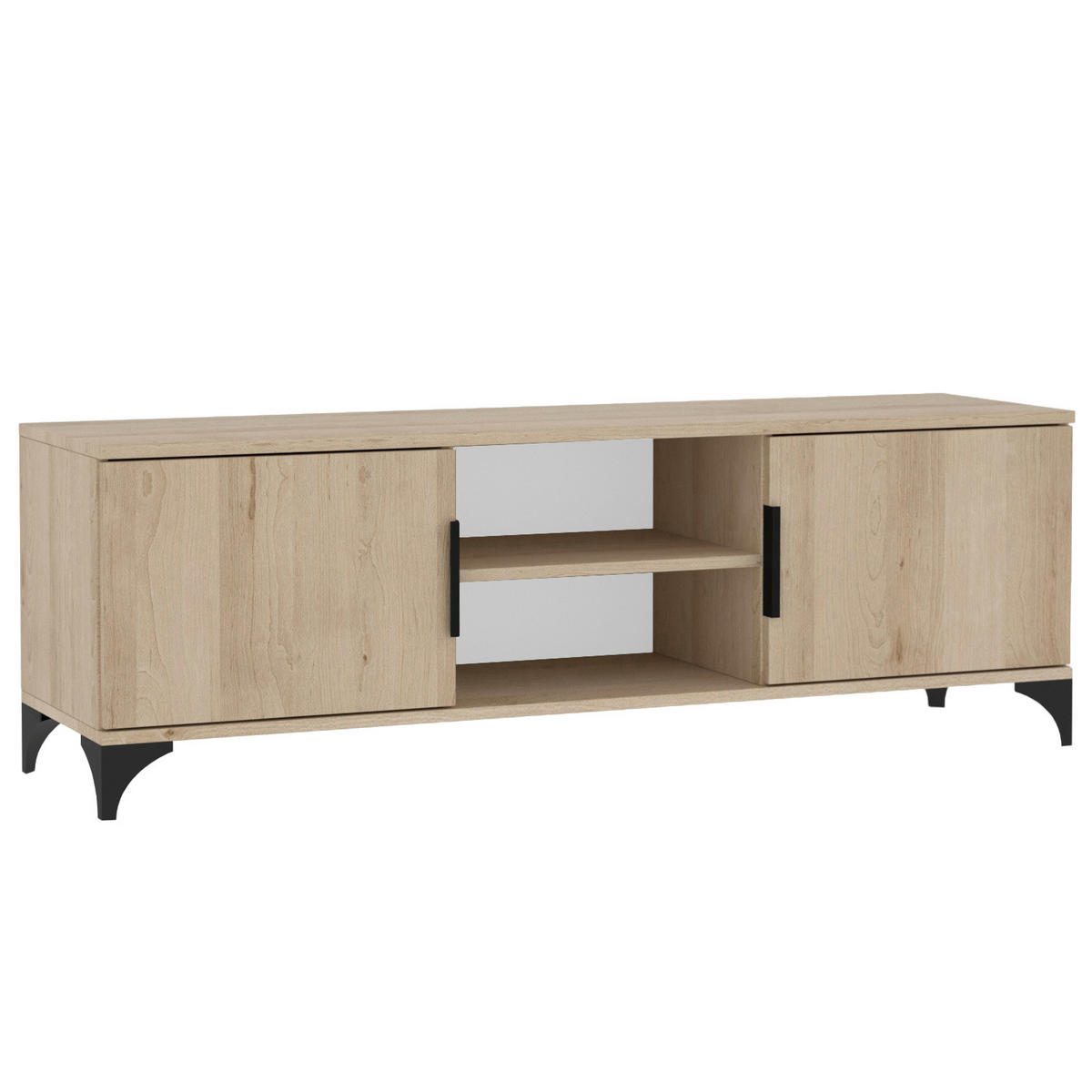 LOWBOARD Home mit 2 Türen, mit Griffen, eiche Artisan - Schwarz/Eiche Artisan, Holzwerkstoff (150/50/40cm) - Beautysofa