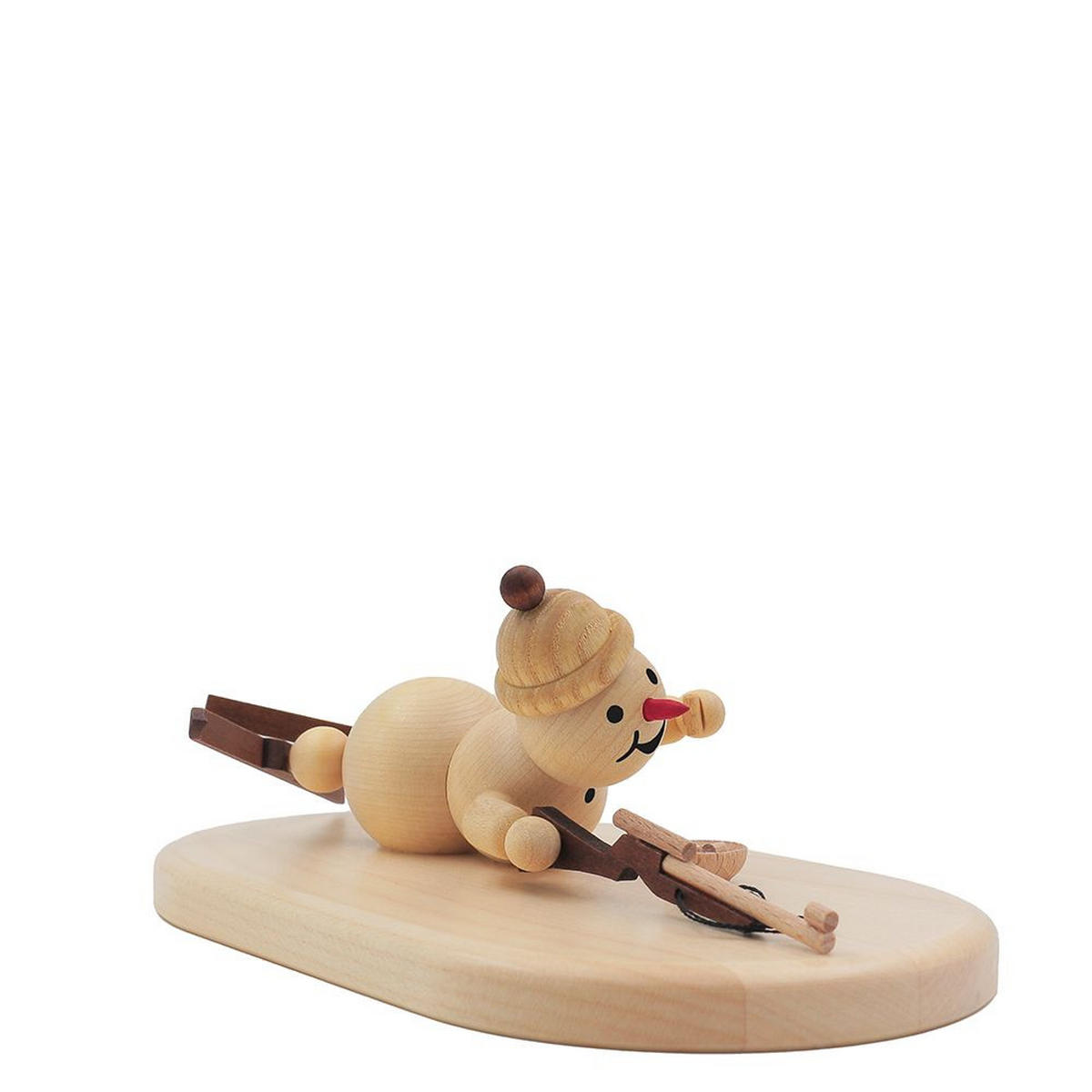HOLZFIGUR Schneemann liegender Biathlet auf Sockel 6 cm - Multicolor, Holz (17/1/0.1cm)