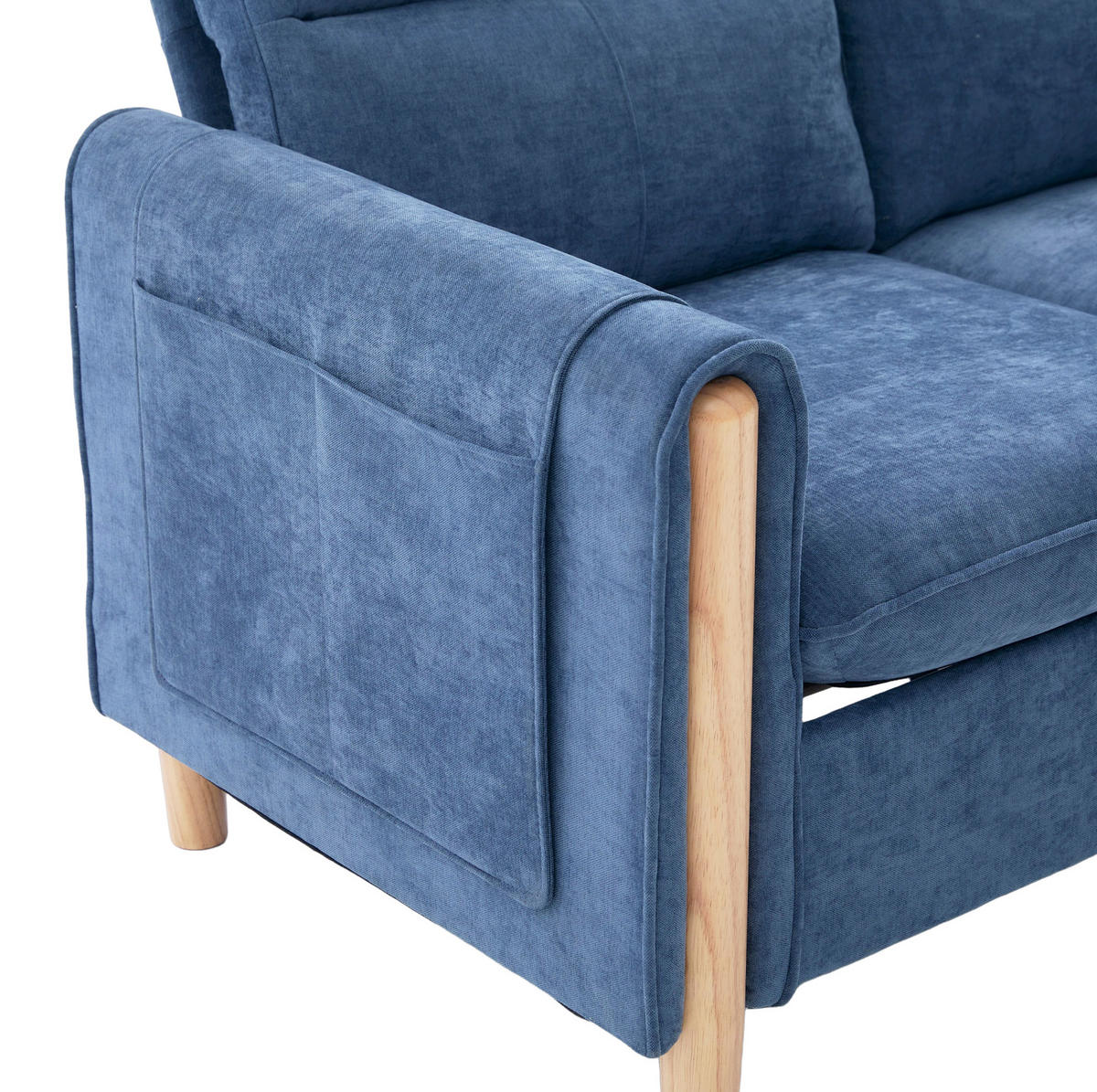 SOFA mit Stauraum-Hocker L-Form 201 cm Chenille Blau - Blau, Holz (77/201cm) - Meubliv