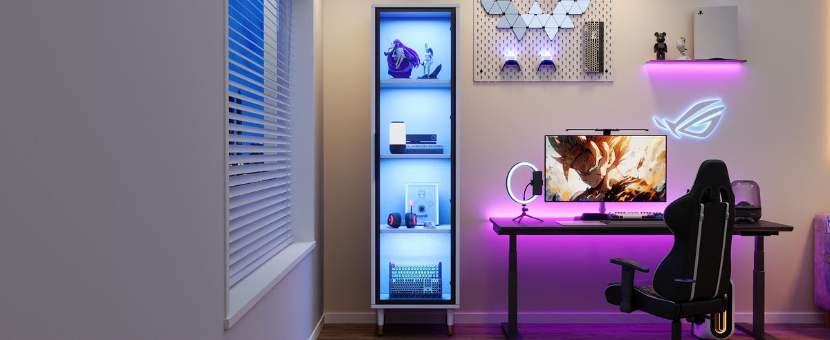 VITRINE in Weiß Highboard mit getöntem Glas, farbwechselnder Beleuchtung und Sockel, für Wohnzimmer, B40/T40/H170cm - Weiß, Glas/Holzwerkstoff (40/170/40cm) - STILVORA