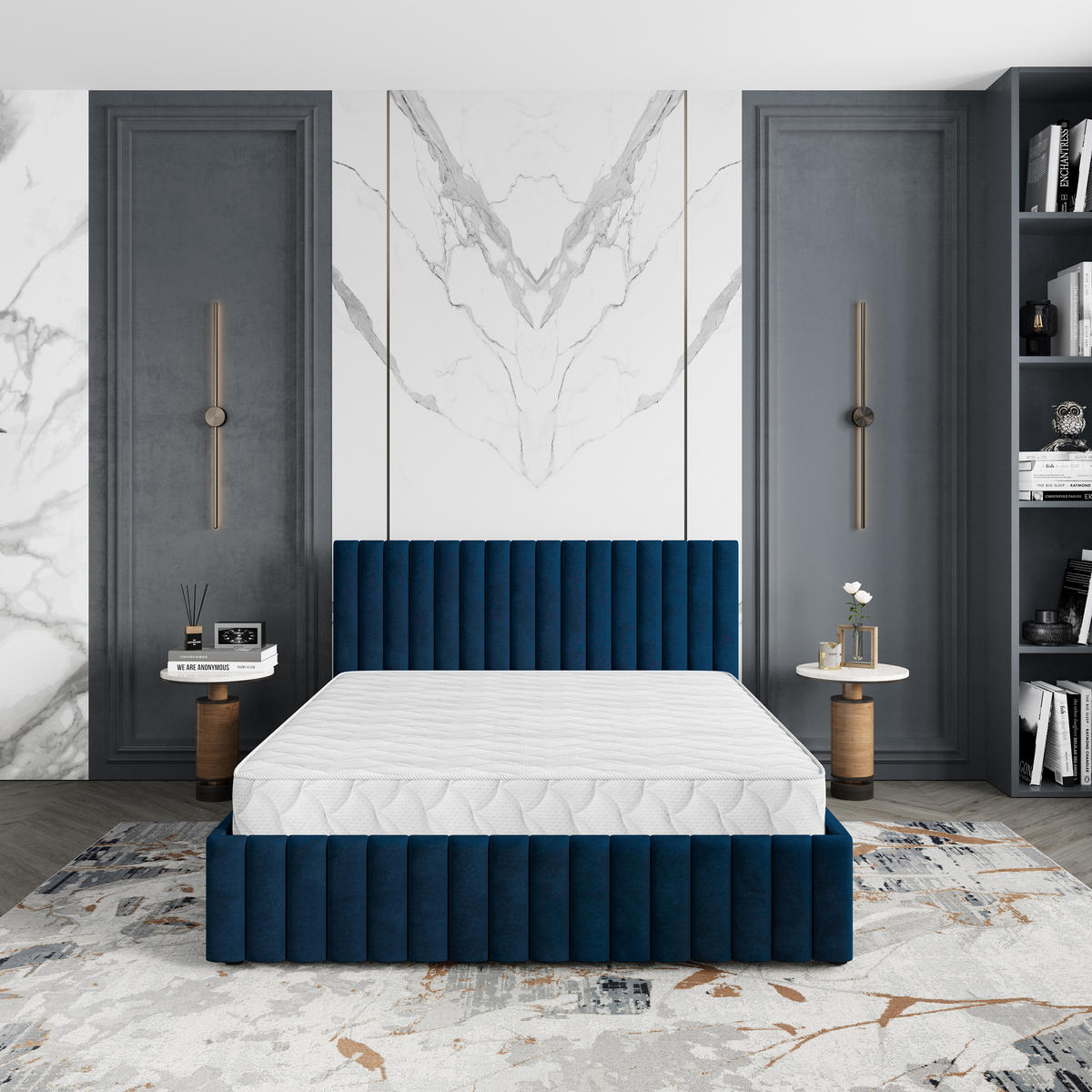 POLSTERBETT CARMIA K 120x200 cm mit Bettkästen - Blau - Blau, Holz/Textil - MASSENO