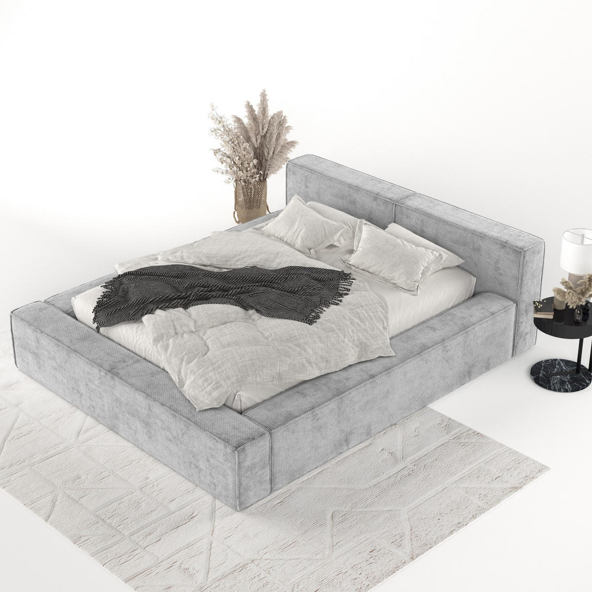 POLSTERBETT Casto mit Stauraum 200/200 cm Hellgrau im Bonita Stoff - Hellgrau/Schwarz, Holz/Holzwerkstoff (200/200cm) - AltaBeds