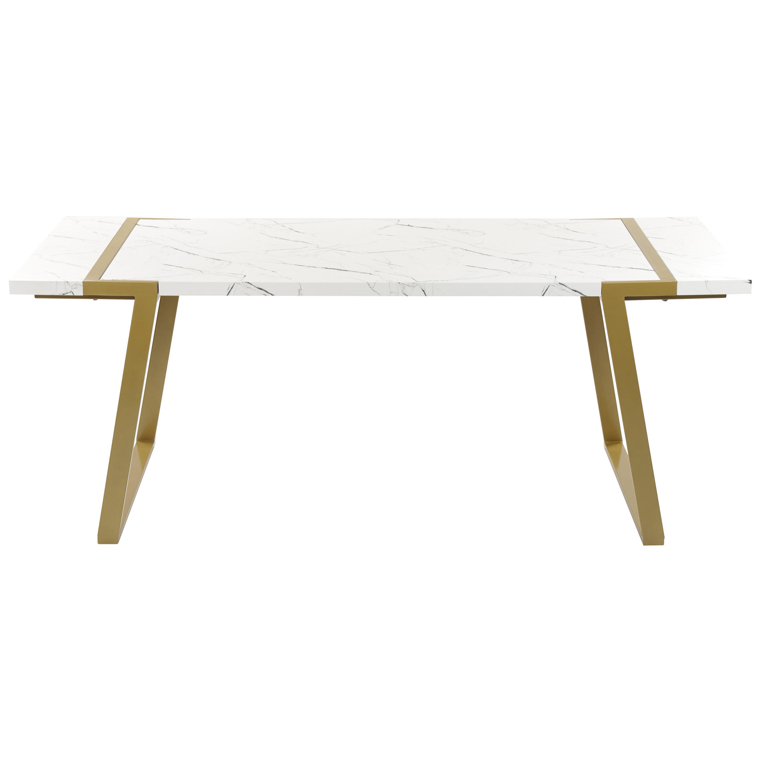 ESSTISCH 200/90/76 cm Weiß, Goldfarben Rechteckig Martynika - Weiß, Holzwerkstoff (200/90/76cm) - Beliani