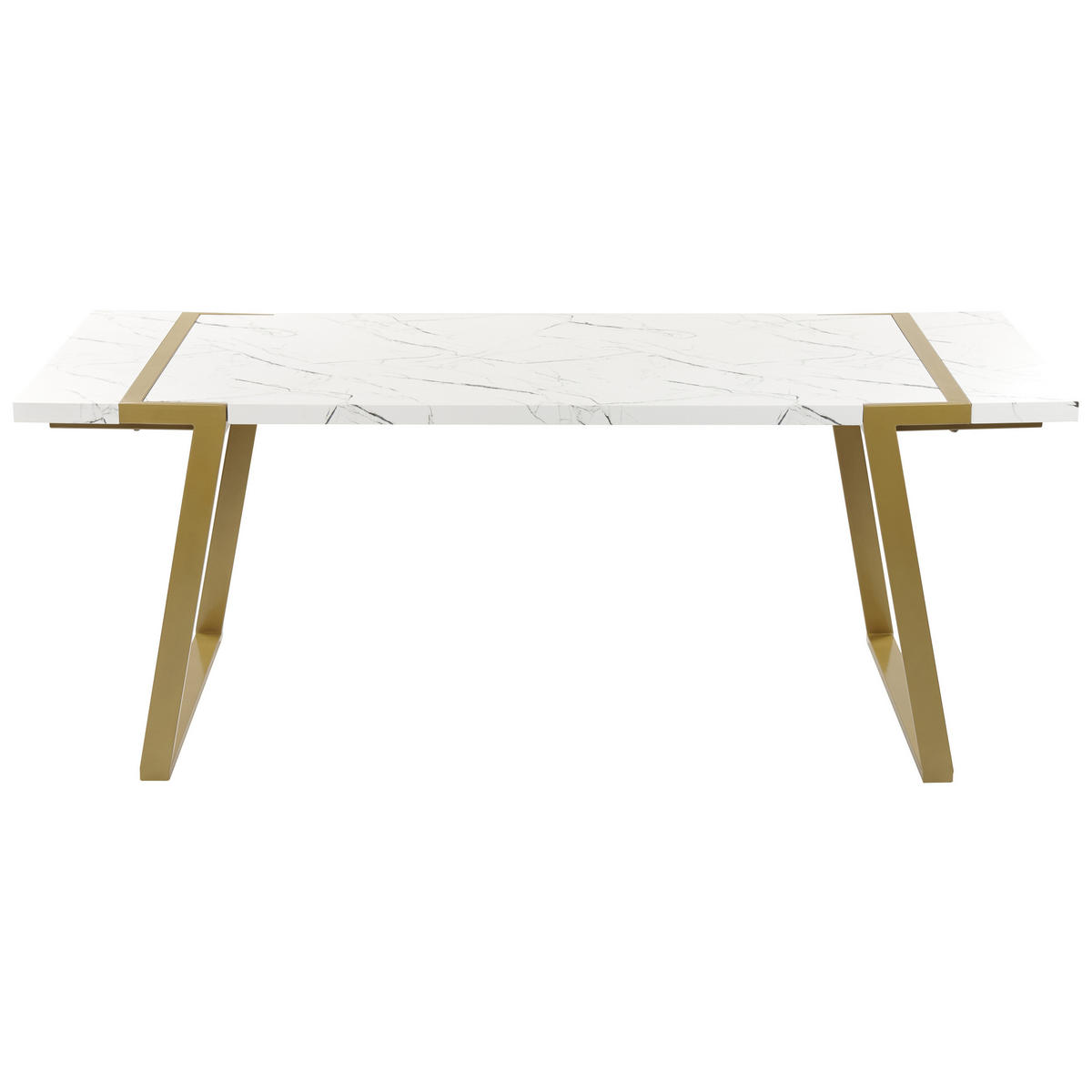 ESSTISCH 200/90/76 cm Weiß, Goldfarben Rechteckig Martynika - Weiß, Holzwerkstoff (200/90/76cm) - Beliani