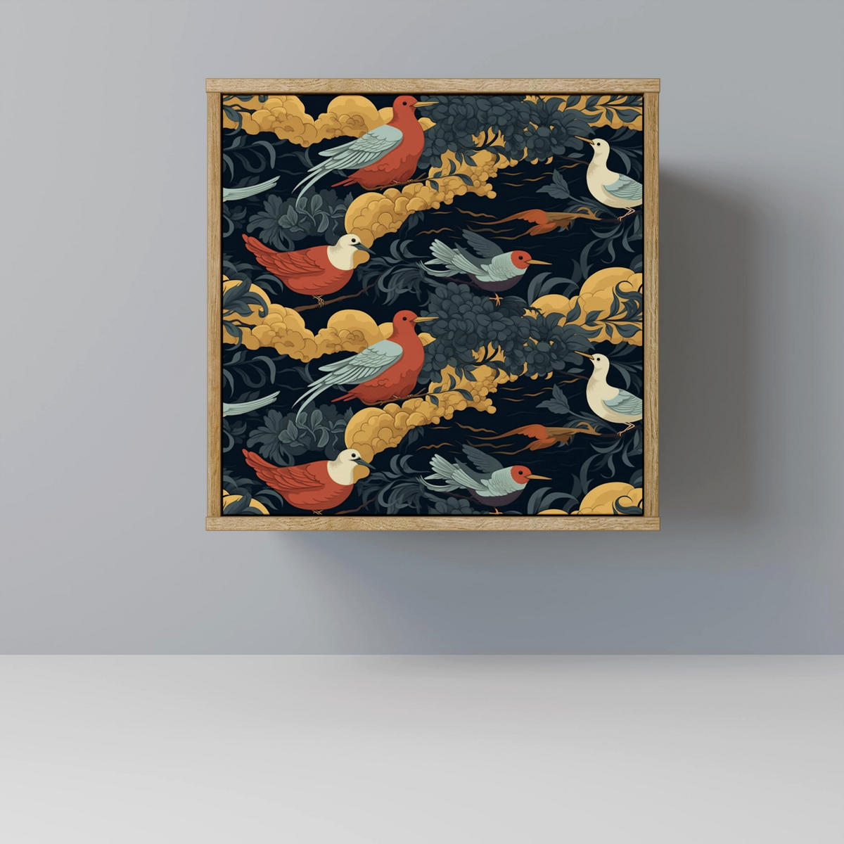 SIDEBOARD FOWLY DAZE, Eichefarben, 57,5x42x70,5 cm, Schwarze Metall-Sternfüße - Eichefarben/Multicolor, Holzwerkstoff/Metall (57.5/70.5/42cm) - SpaceRebels