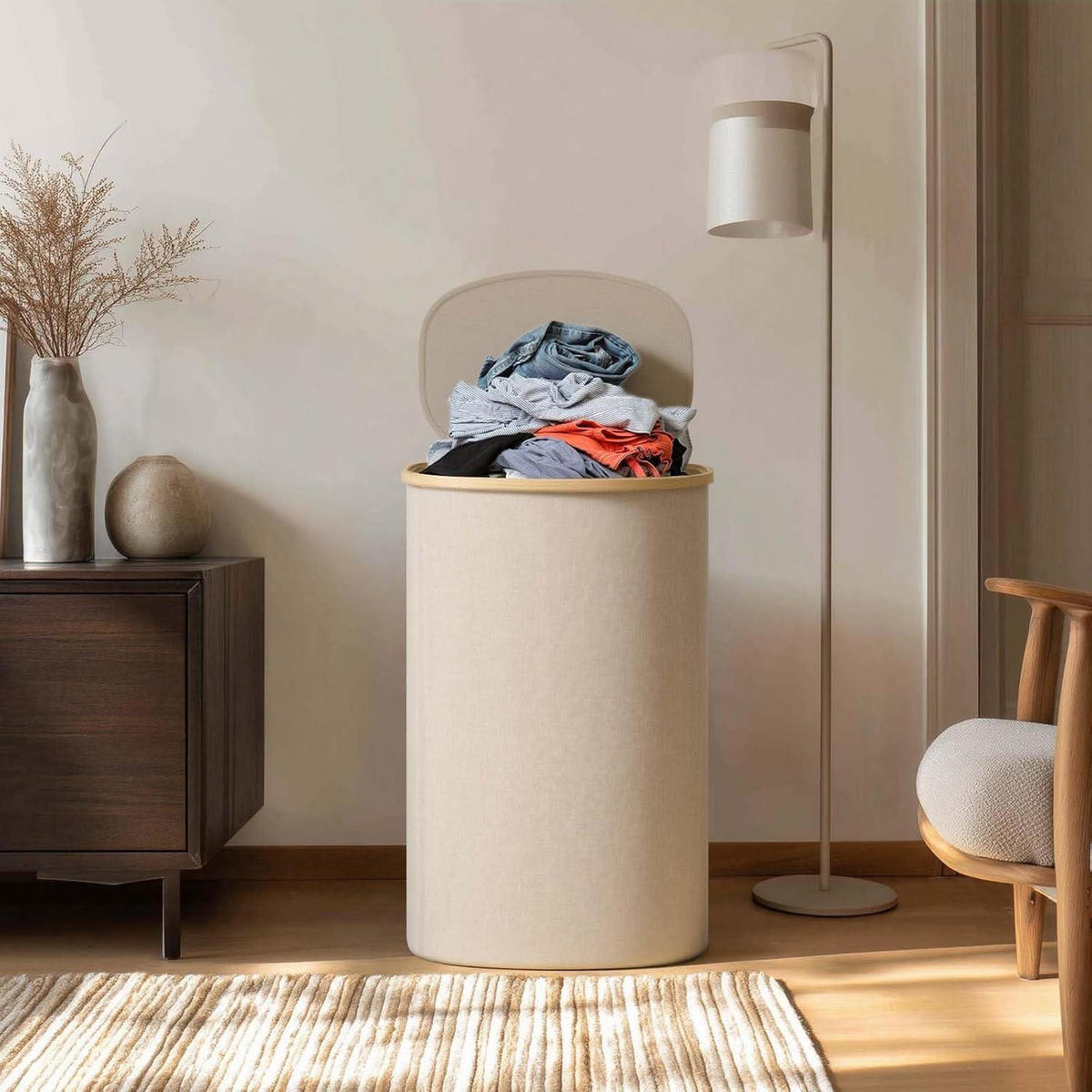 WÄSCHEKORB mit Deckel 100L Hellbeige - Beige, Textil (33/70/44cm)