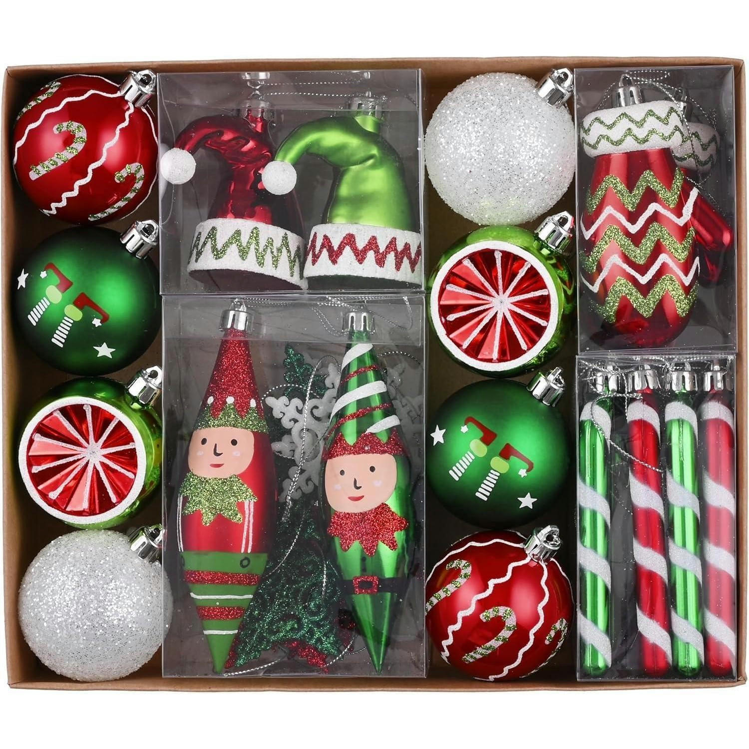 CHRISTBAUMKUGELN 40-teiliges Set Rot Grün Weiß - Multicolor, Kunststoff (10.5/10.5/14cm)