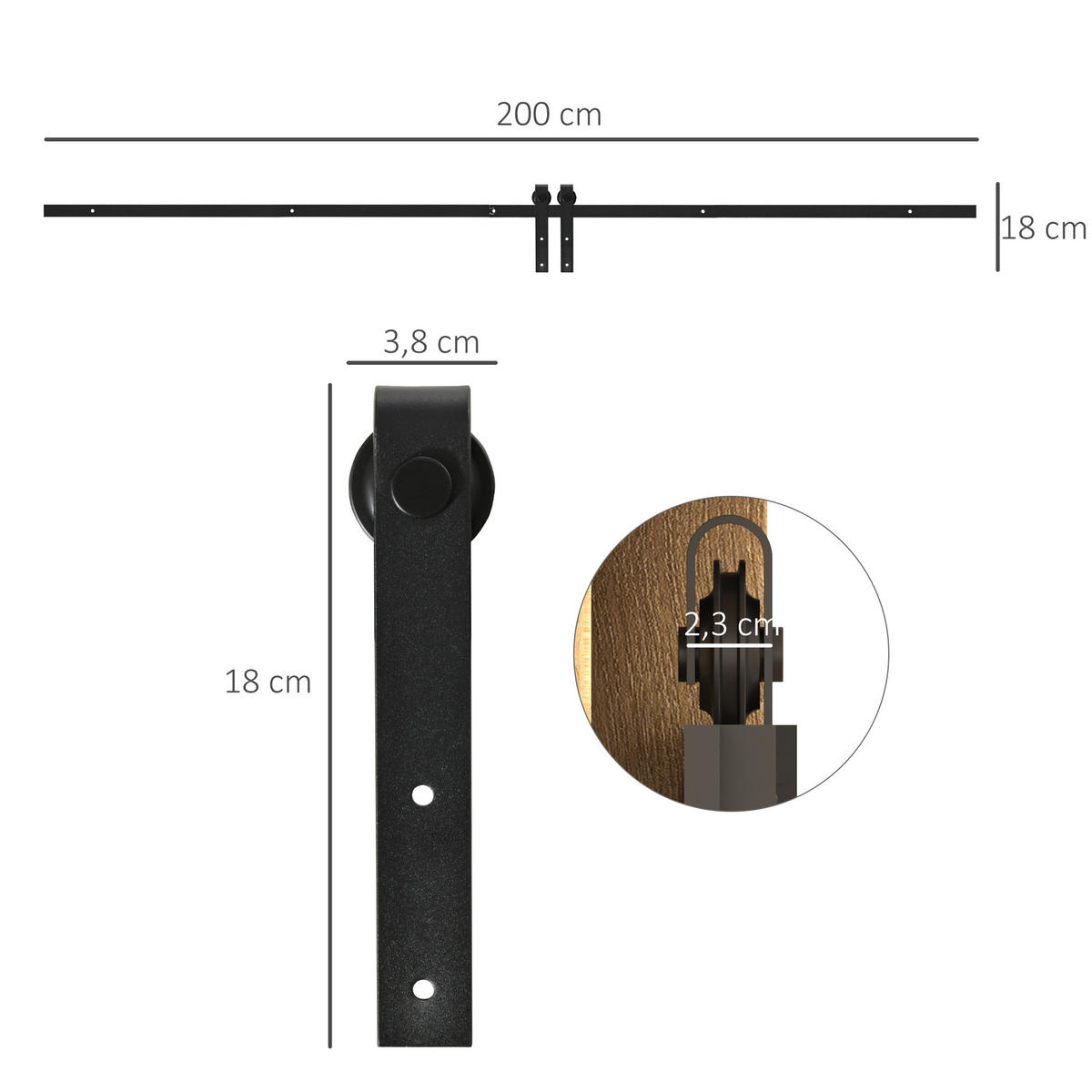 SCHIEBETÜRSYSTEM - Schwarz, Metall (0.4/18/200cm) - HOMCOM
