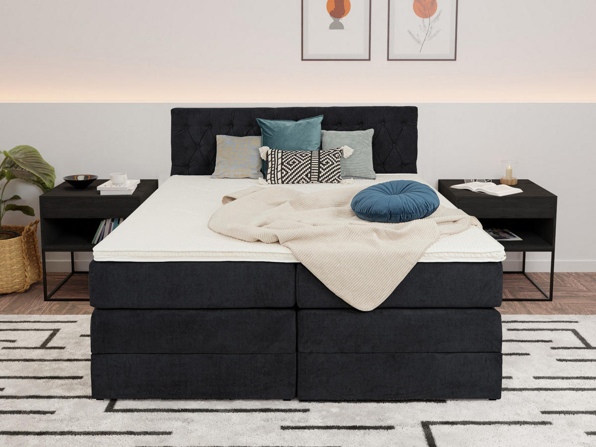 BOXSPRINGBETT Verona Dunkelblau 180/200 cm H2/H3 Samt - Dunkelblau, Textil (180/200cm) - wonello