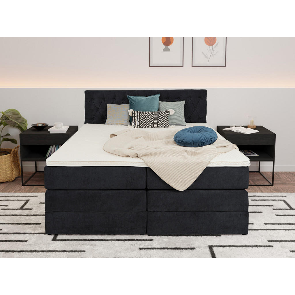Thumbnail - wonello Boxspringbett, Anthrazit, Textil, H3, Höhe ca. 20 cm, 160x200 cm, Schlafzimmer, Betten, Boxspringbetten