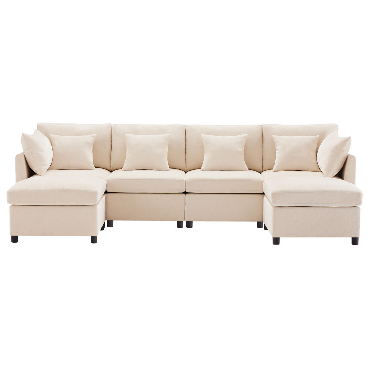 SOFA modular 278 x 161 cm Chenille Beige 3-tlg. mit 2 Hockern und 6 Kissen - Beige, Textil (161/81/278cm) - Meubliv