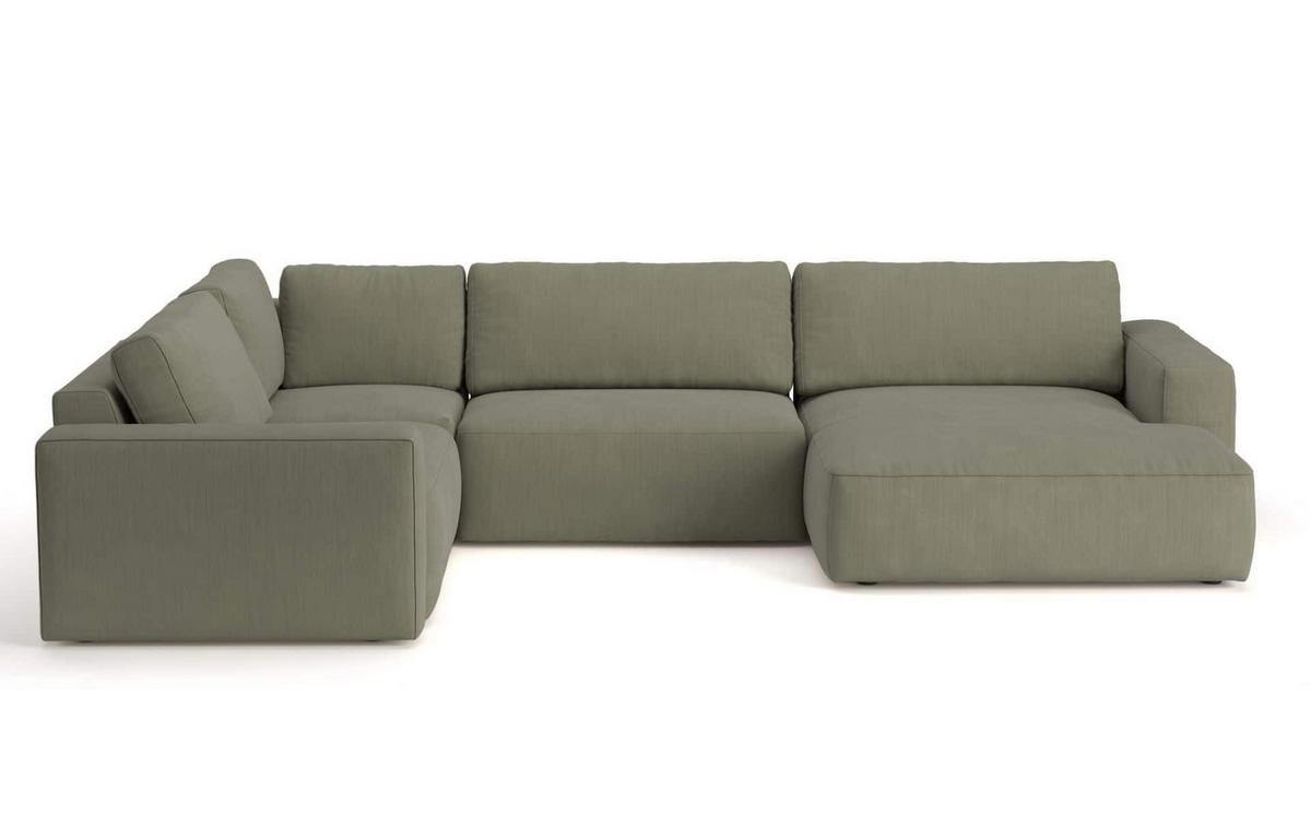 WOHNLANDSCHAFT mit wasserabweisendem Stoff - Schwarz/Grün, Holz/Kunststoff (367/89/249cm) - Cotta