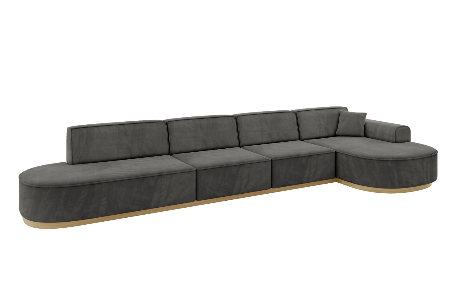 ECKSOFA Ottomane Rechts MARI-L3-v2 - 413x171x83 cm Dunkelgrau Velours - Dunkelgrau, Holzwerkstoff/Textil (171/413cm) - ALTDECOR