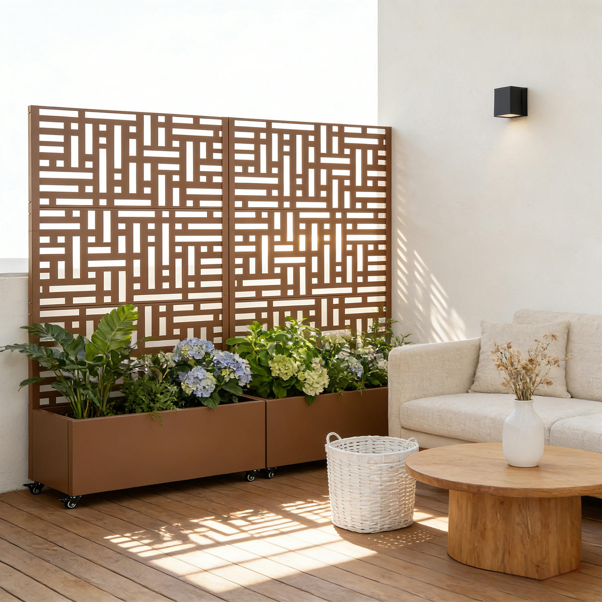 BLUMENKASTEN mit Trennwand Bernalda - Braun, Metall (120/186/40cm) - casa.pro