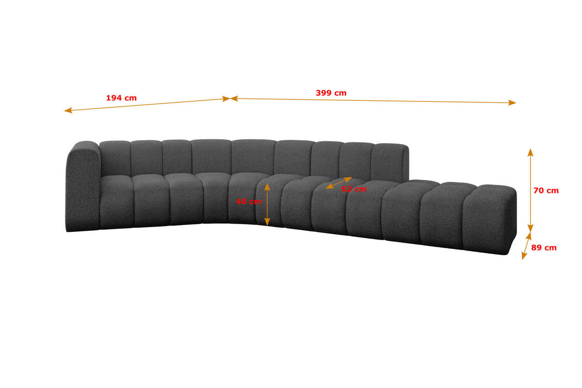 ECKSOFA modulares Sofa Tilmo-L1 - 399x194x70 cm Grau - Grau, Holzwerkstoff/Textil (399/194cm) - ALTDECOR