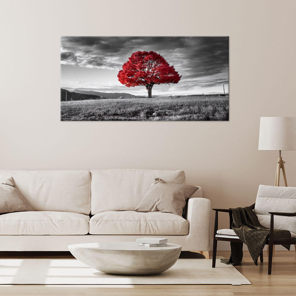 WANDBILDER Rot Baum in der Wiesenlandschaft Natur 80x40cm - Grau, Textil (80/40cm) - Feeby
